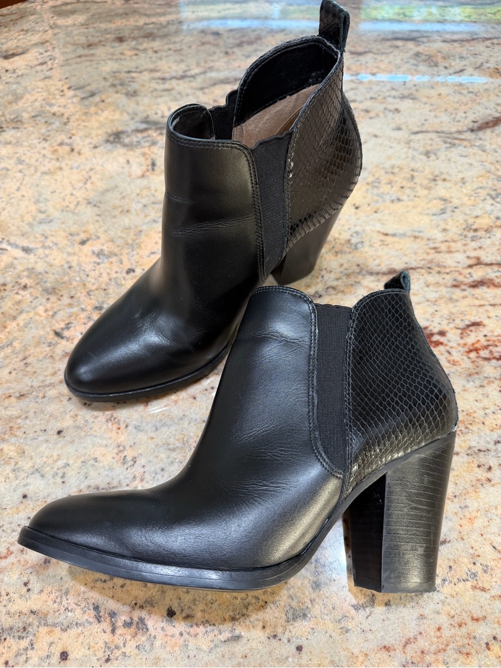 Michael Michael Kors Black Leather Block Heel Ankle Boots - Women Size 8.5